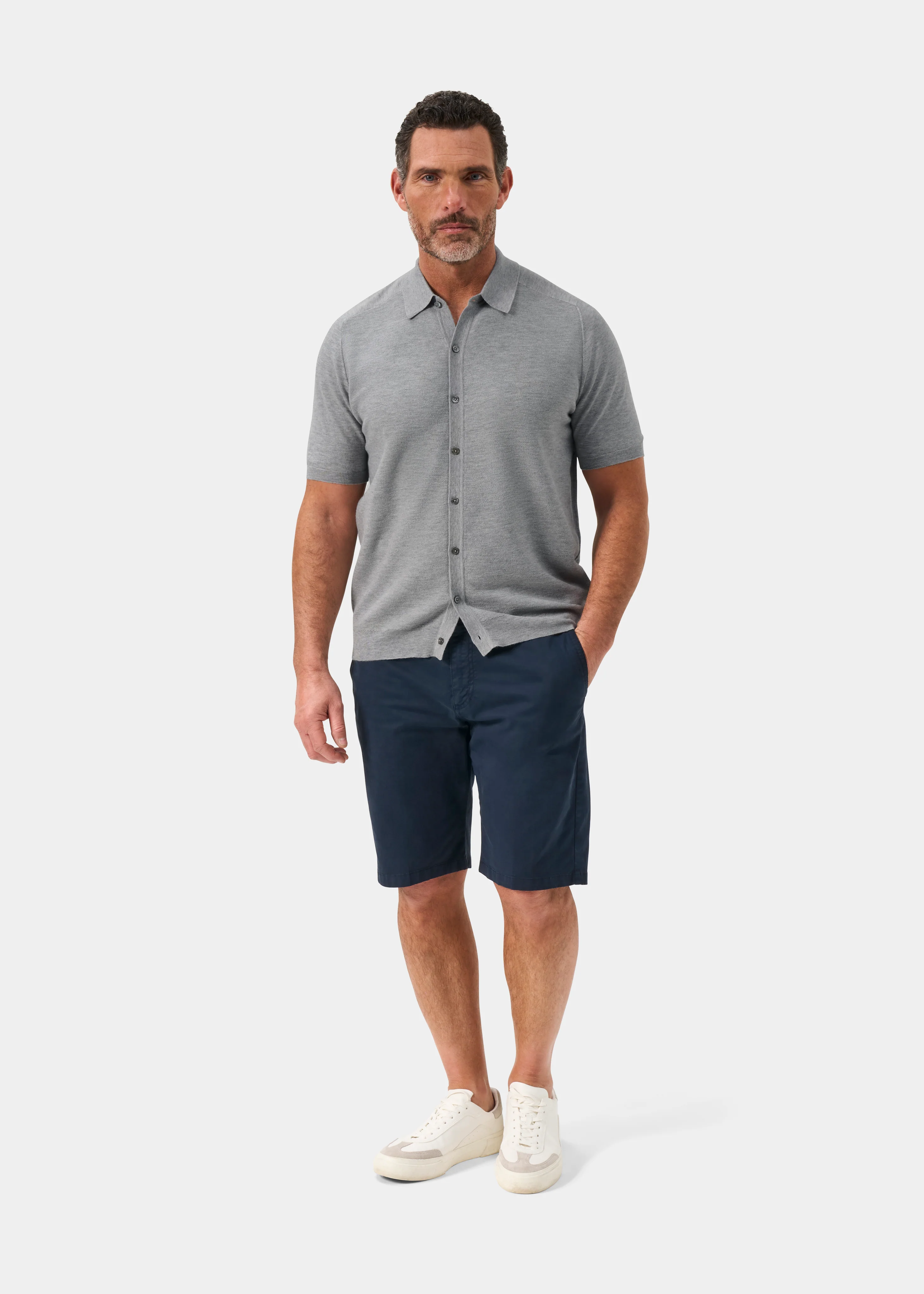 Wellswood Men's Cotton Merino Shirt In Light Grey Mix - Image 2